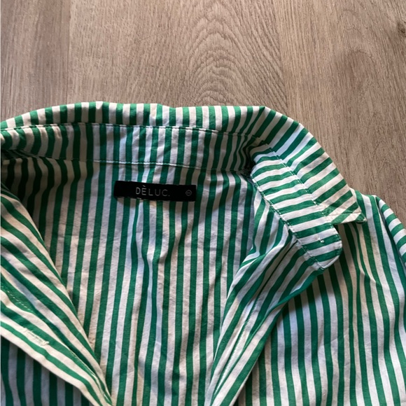 deluc solar green & white striped button front collared shirt dress size xs - Picture 7 of 8